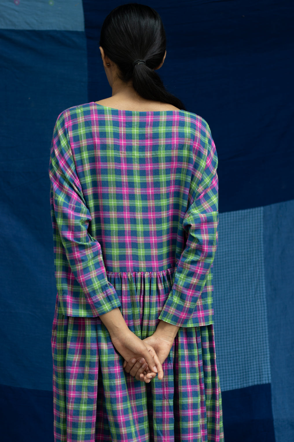 Babiana - checkered Indigo dress - Karnam