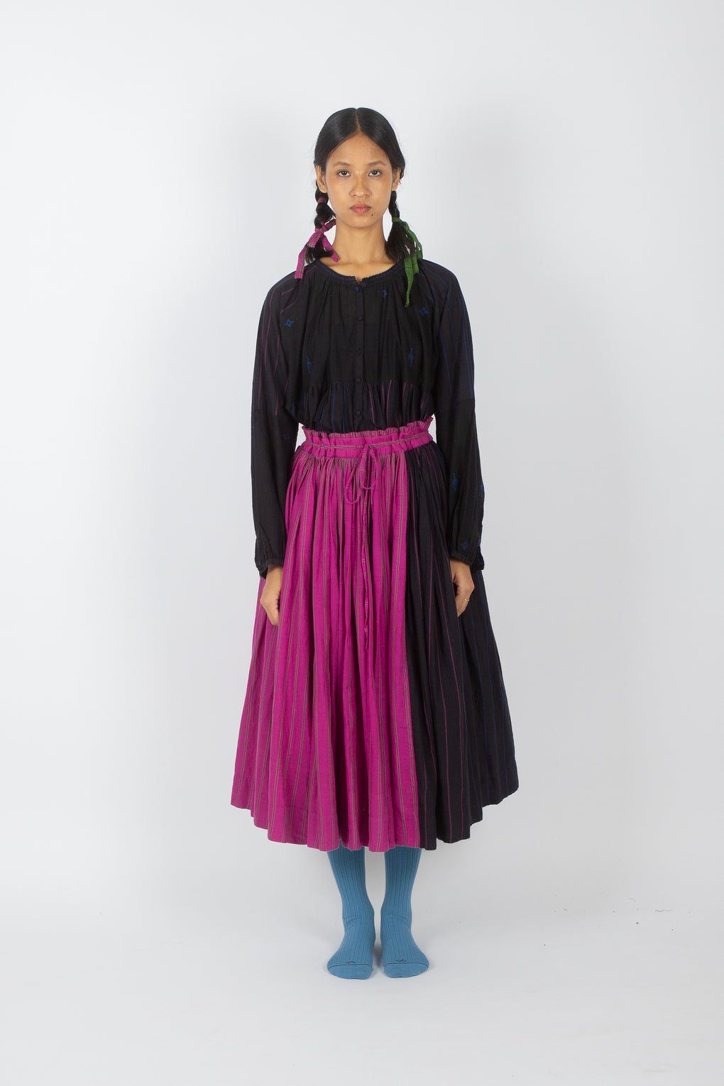 Handwoven eco-friendly black jamdani shirt top with skirt
