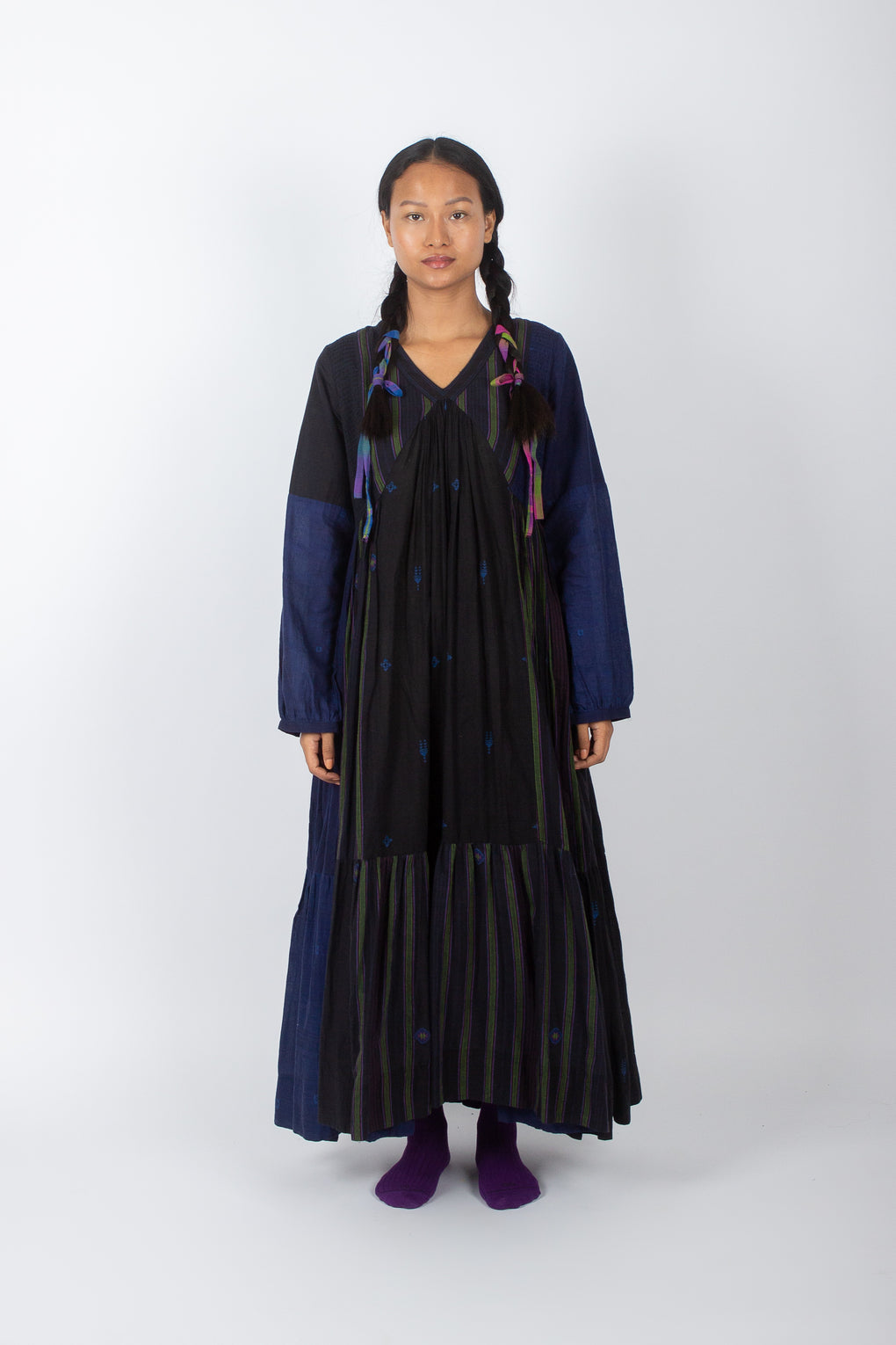 Retusa: Handwoven Jamdani Tiers Maxi Dress