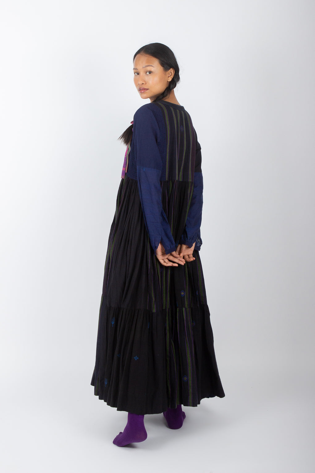 Retusa: Handwoven Jamdani Tiers Maxi Dress