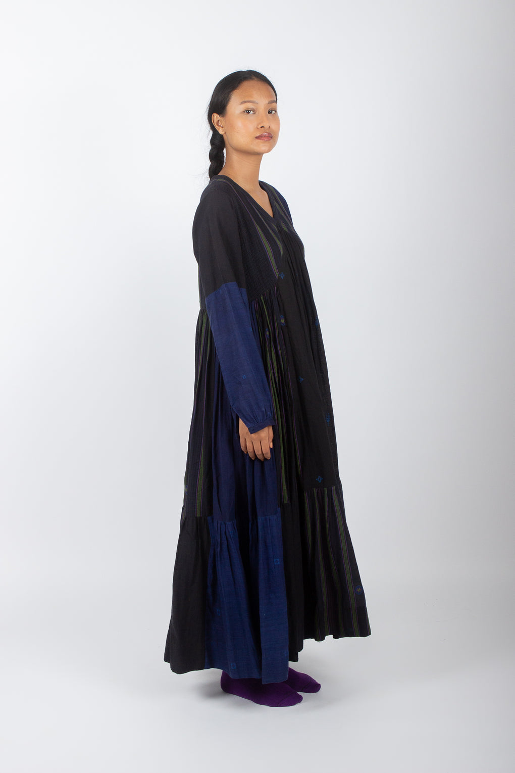 Retusa: Handwoven Jamdani Tiers Maxi Dress