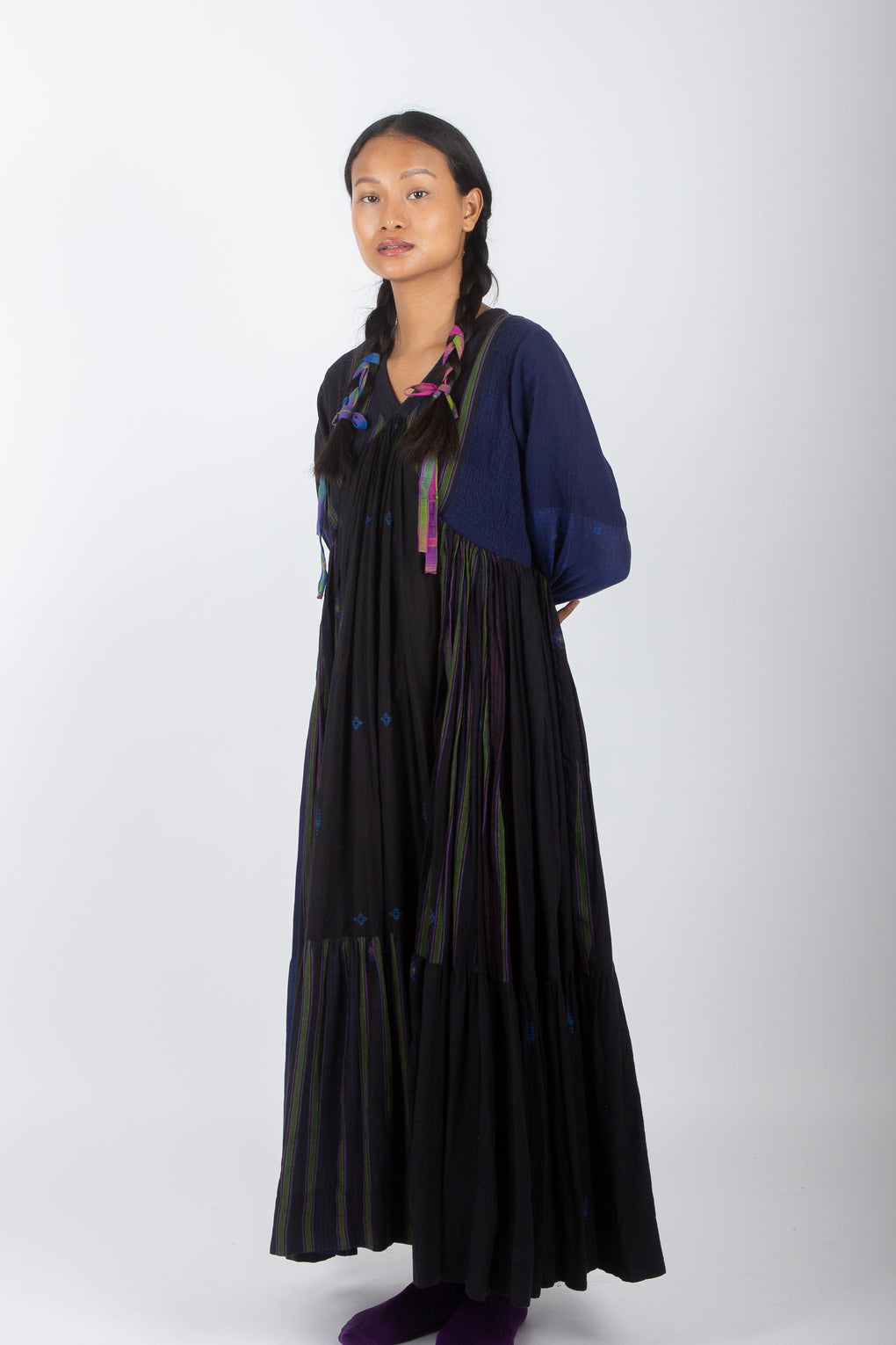 Retusa: Handwoven Jamdani Tiers Maxi Dress