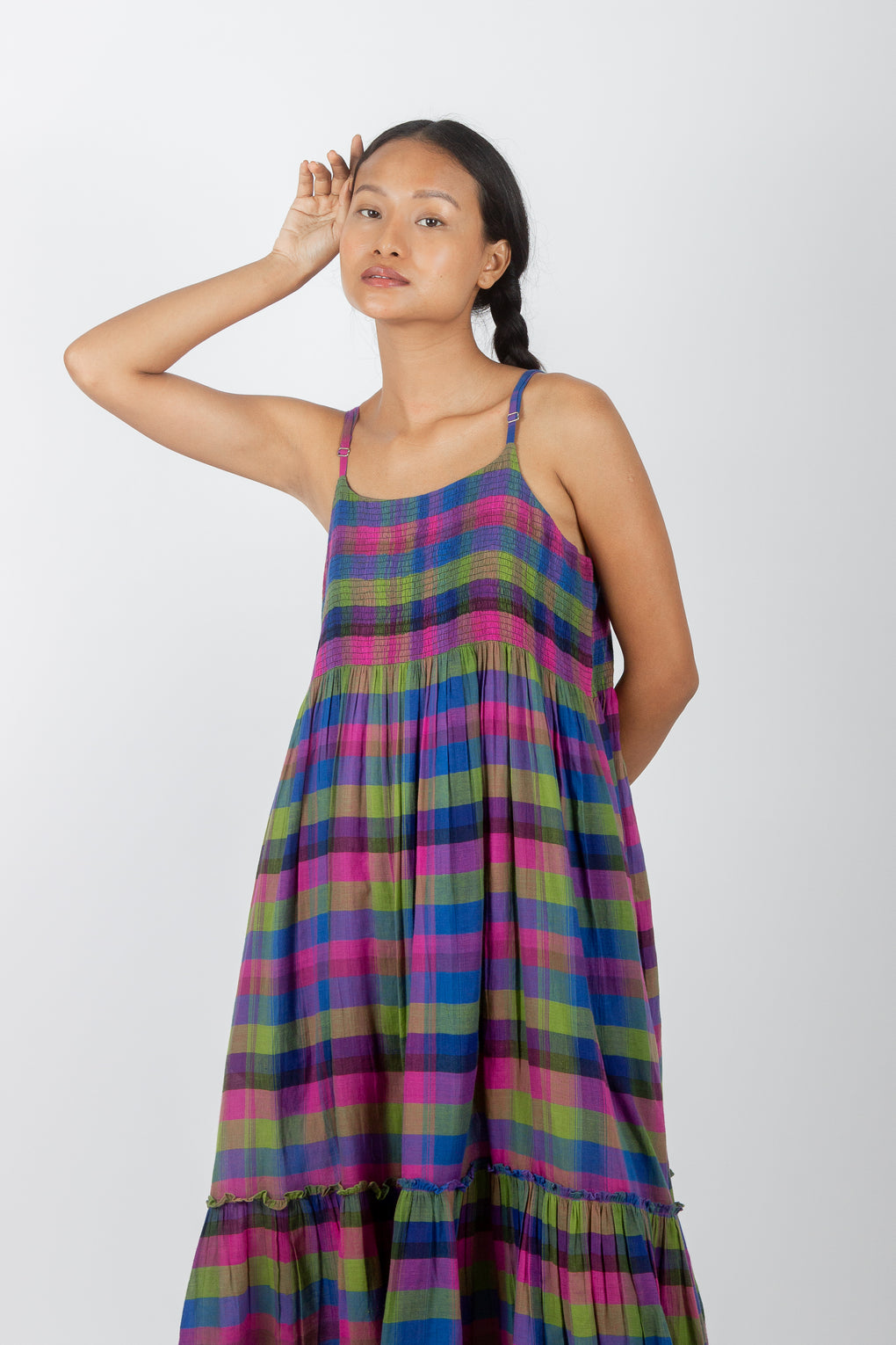 Opalus: Handwoven Madras Checks Slip Dress