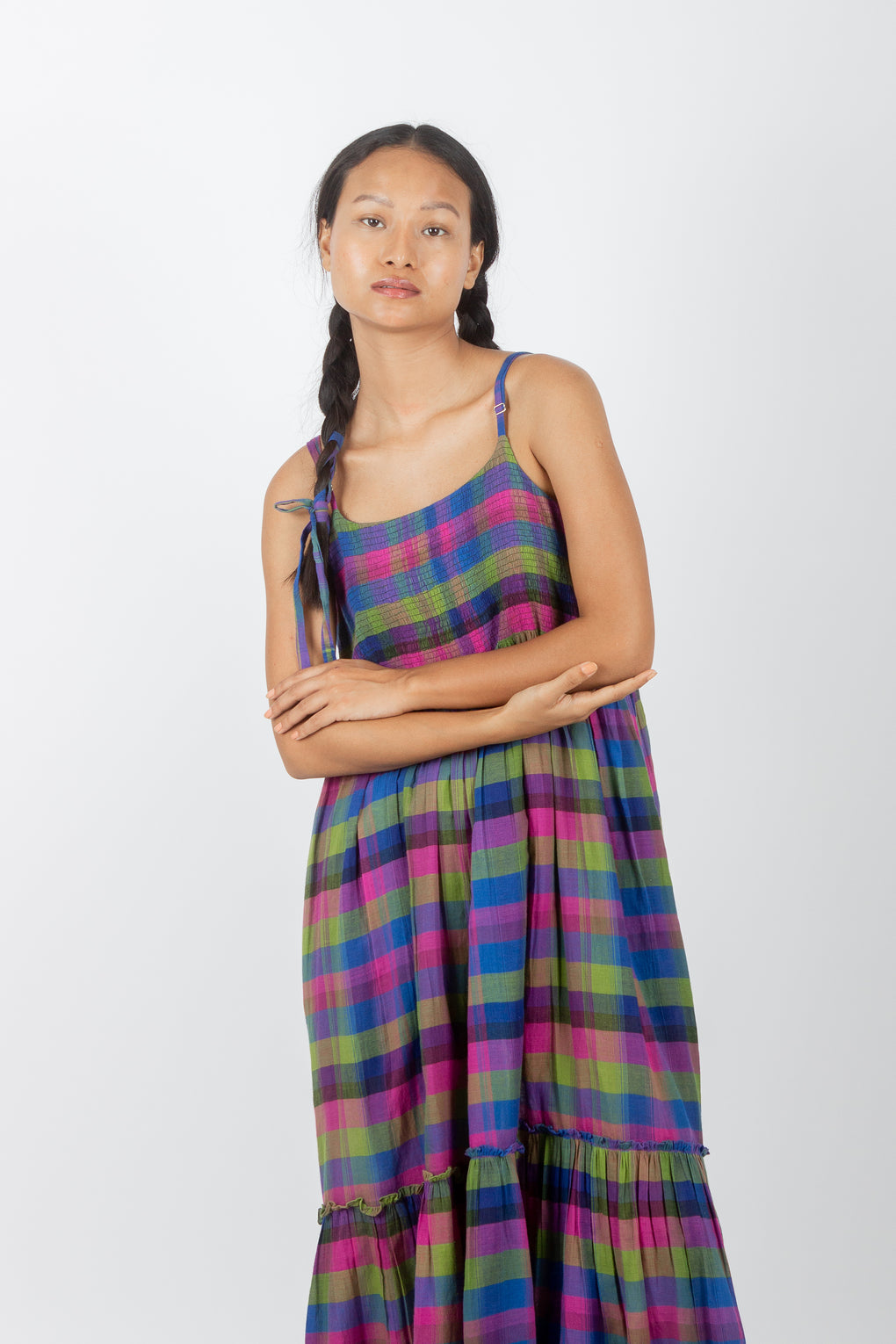 Opalus: Handwoven Madras Checks Slip Dress
