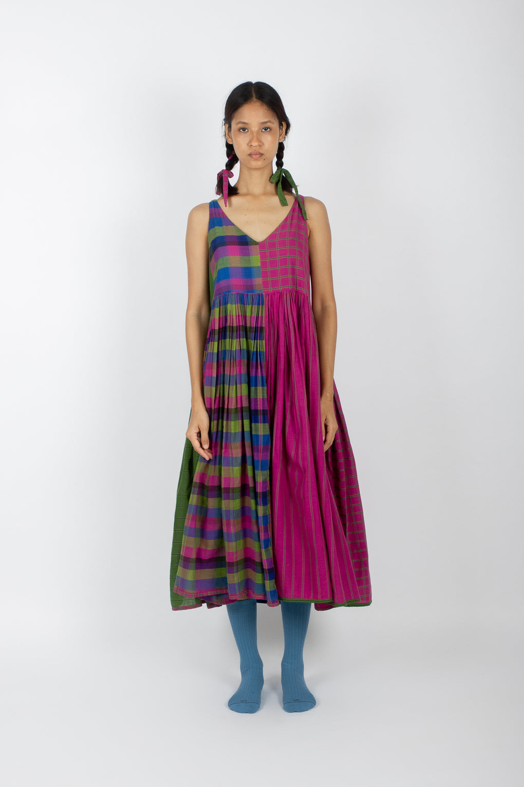 Palmatum: Handwoven Madras Checks Sleeveless Dress