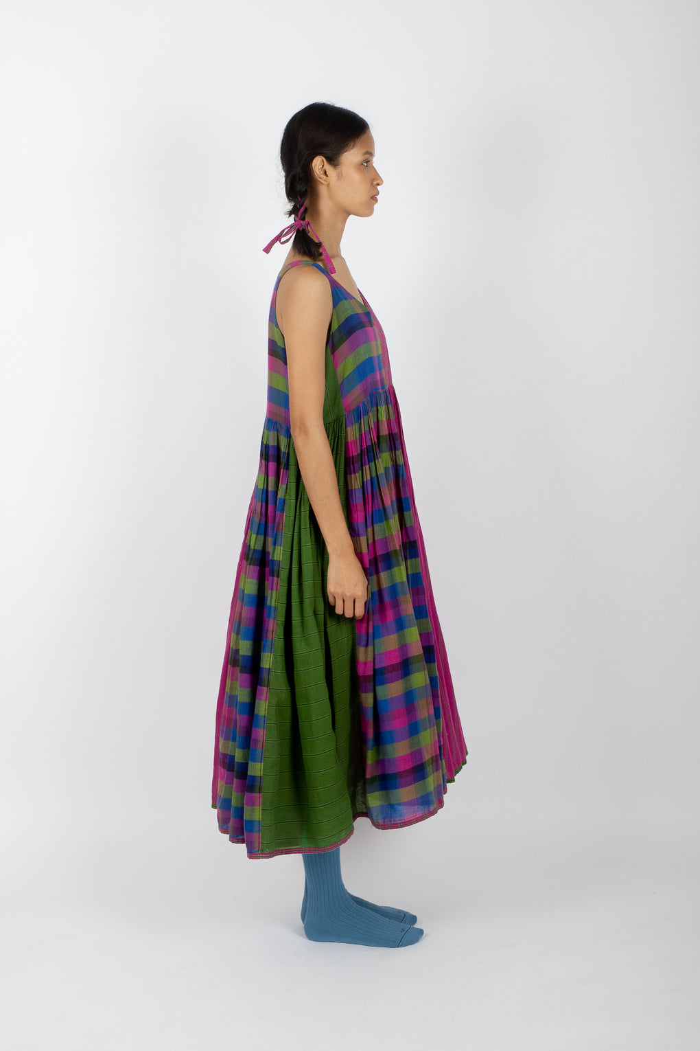 Palmatum: Handwoven Madras Checks Sleeveless Dress