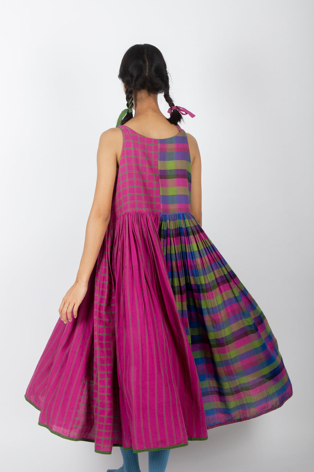 Palmatum: Handwoven Madras Checks Sleeveless Dress