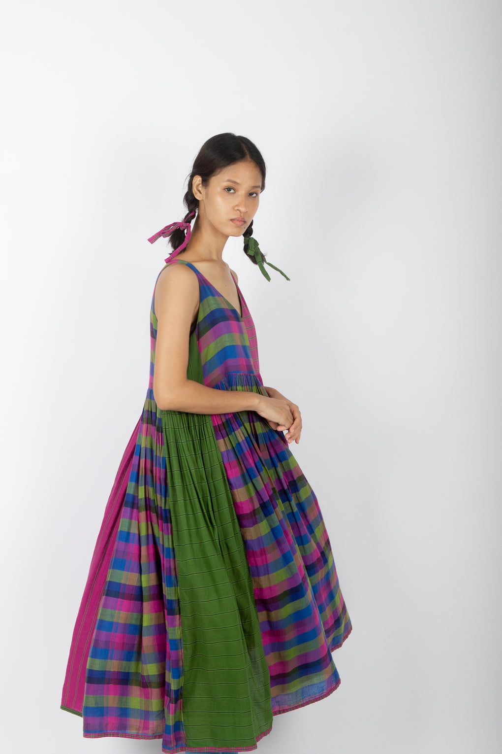 Palmatum: Handwoven Madras Checks Sleeveless Dress