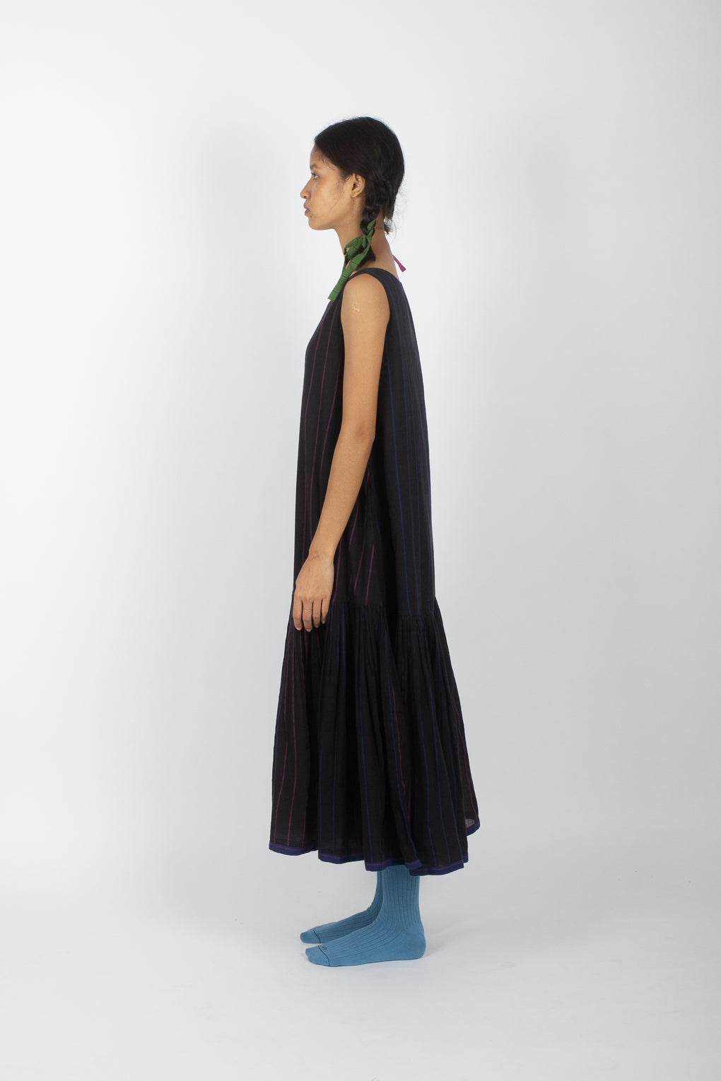 Aruea: Sleeveless Tiered Handwoven Muslin Dress.