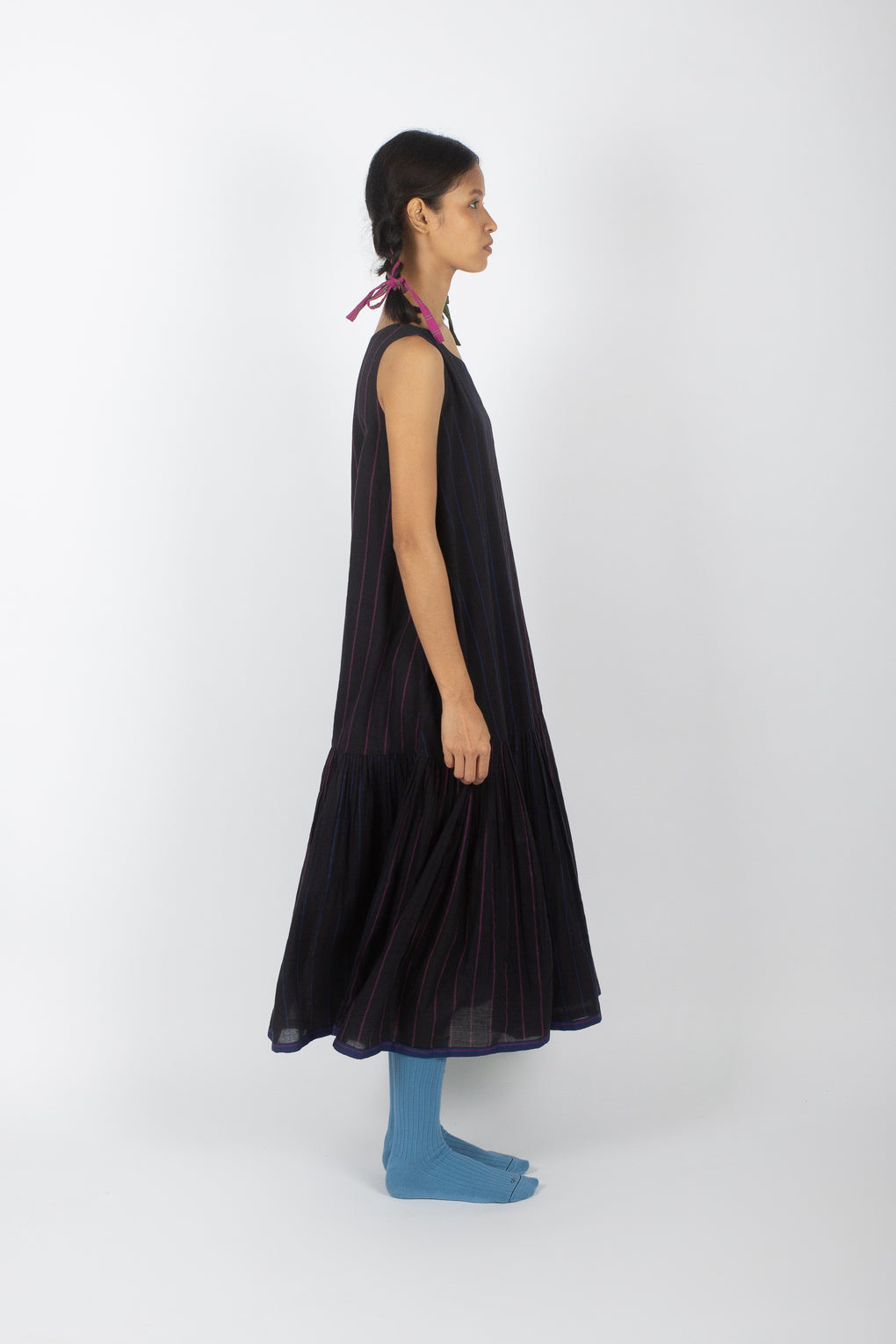 Aruea: Sleeveless Tiered Handwoven Muslin Dress.