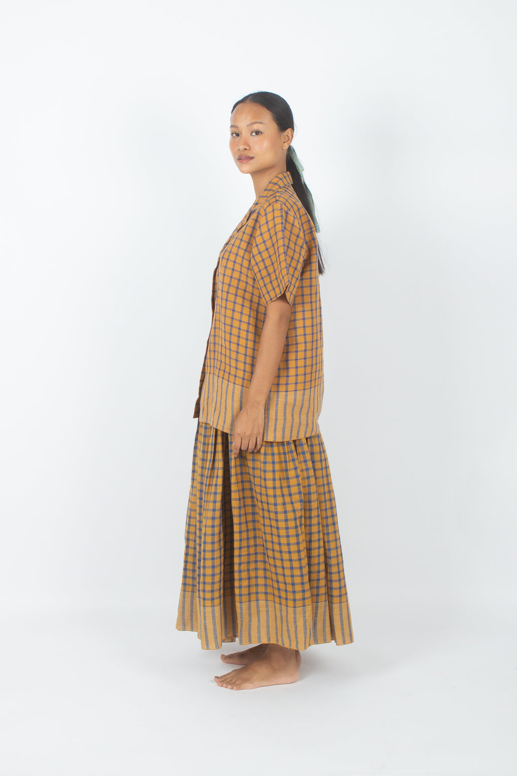 Benagil - Handwoven cotton Linen Checkered Shirt & Skirt