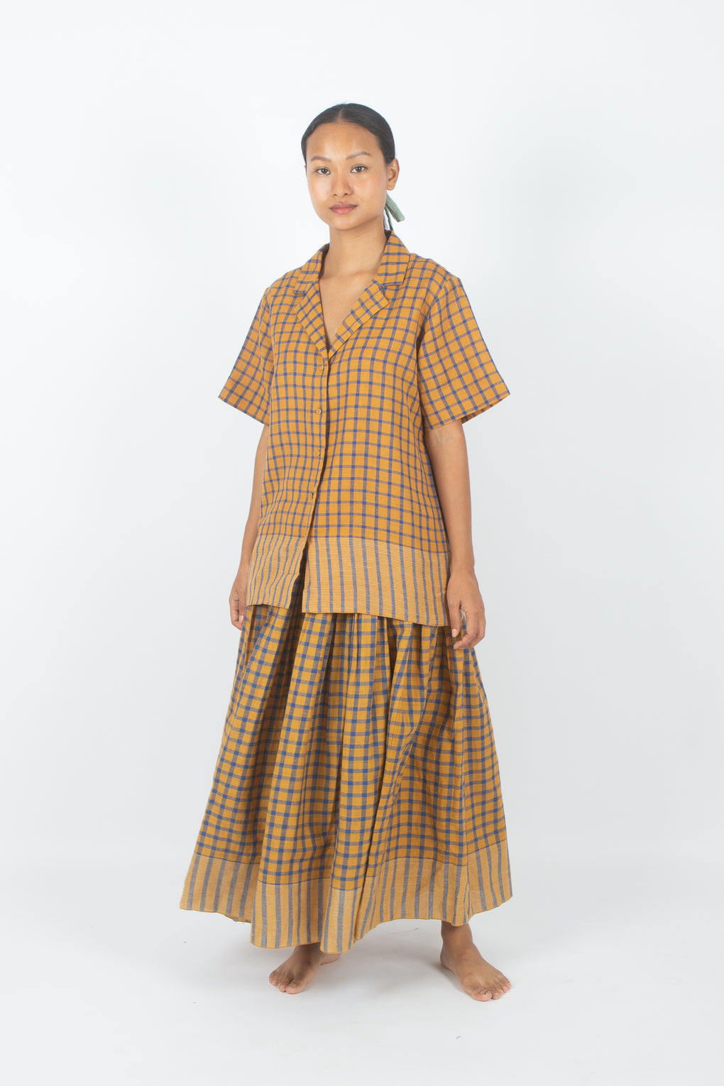 Benagil - Handwoven cotton Linen Checkered Shirt & Skirt