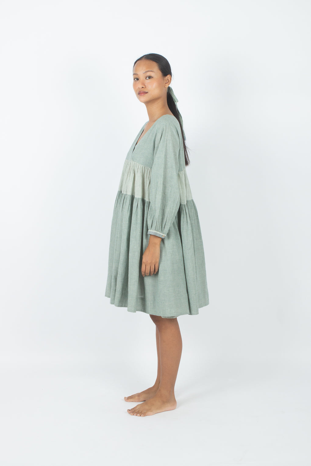 Hyams - Vestido tejido a mano Angrakha verde mar
