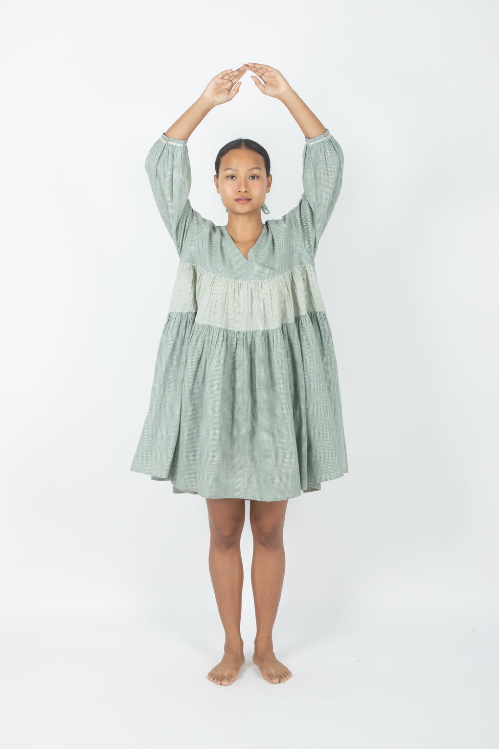 Hyams - Vestido tejido a mano Angrakha verde mar