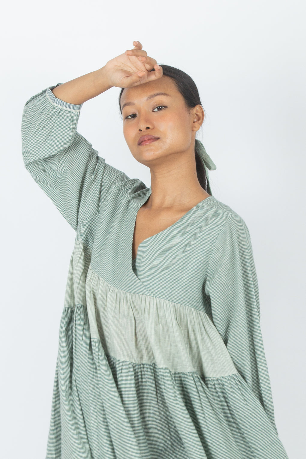 Hyams - Vestido tejido a mano Angrakha verde mar