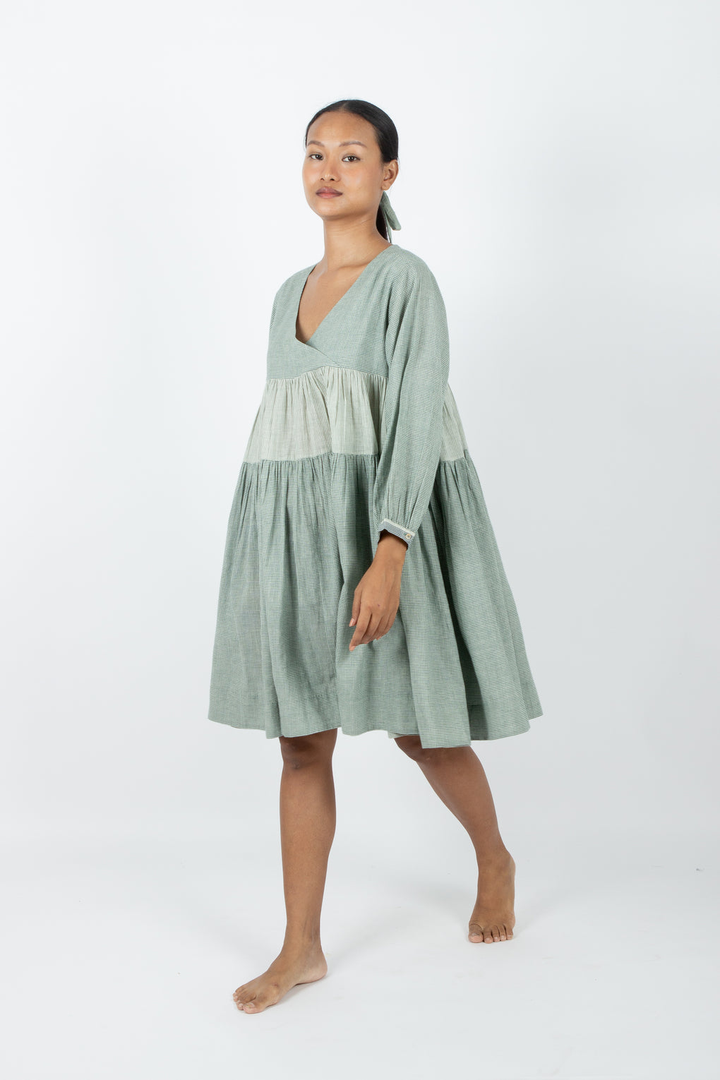 Hyams - Vestido tejido a mano Angrakha verde mar