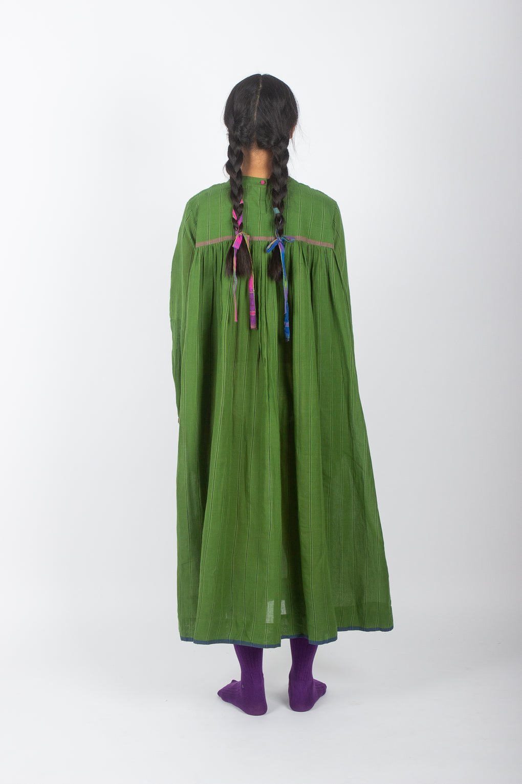 back view olive green stripe eco wear dress