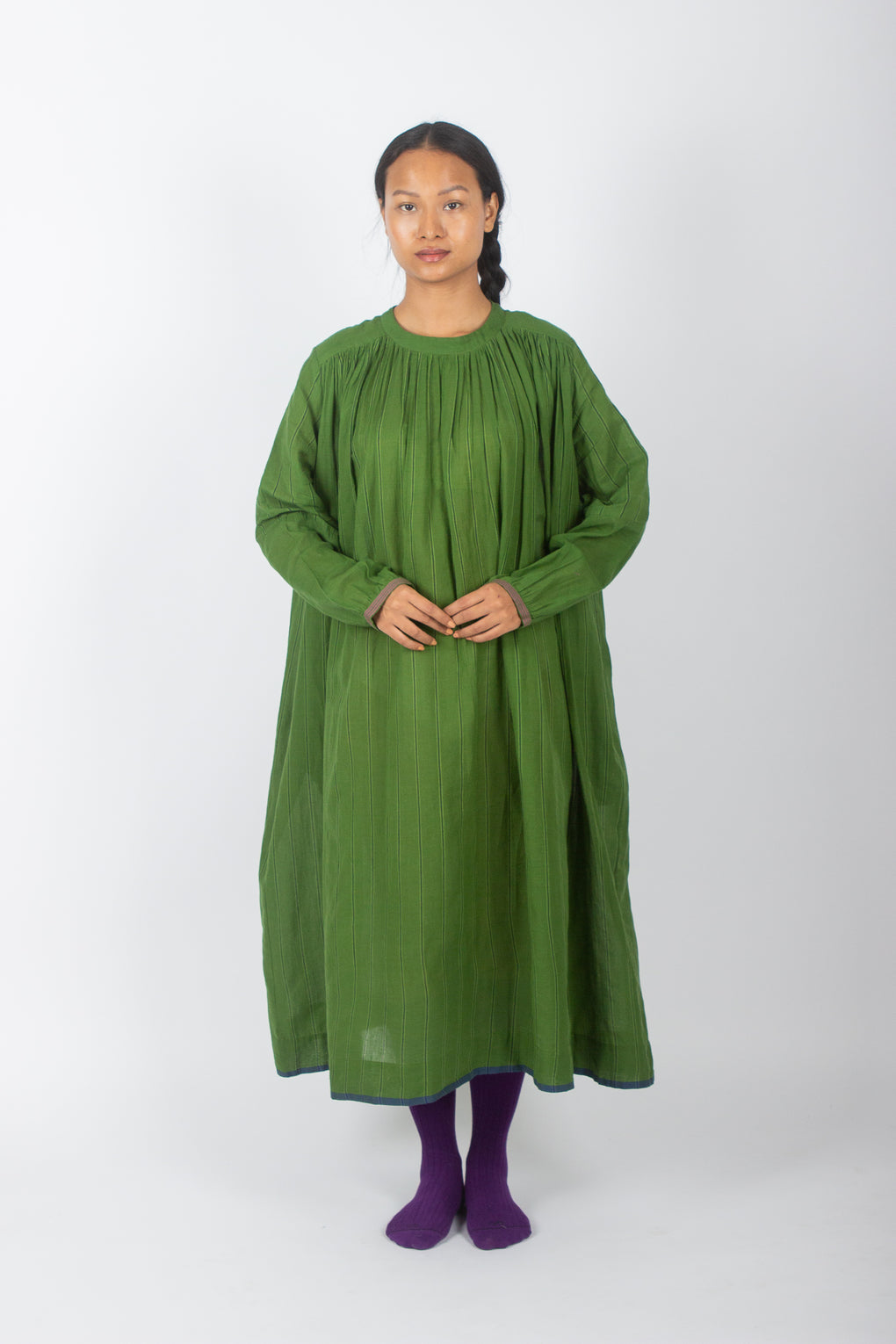 handmade ethically made green dress by Karnam