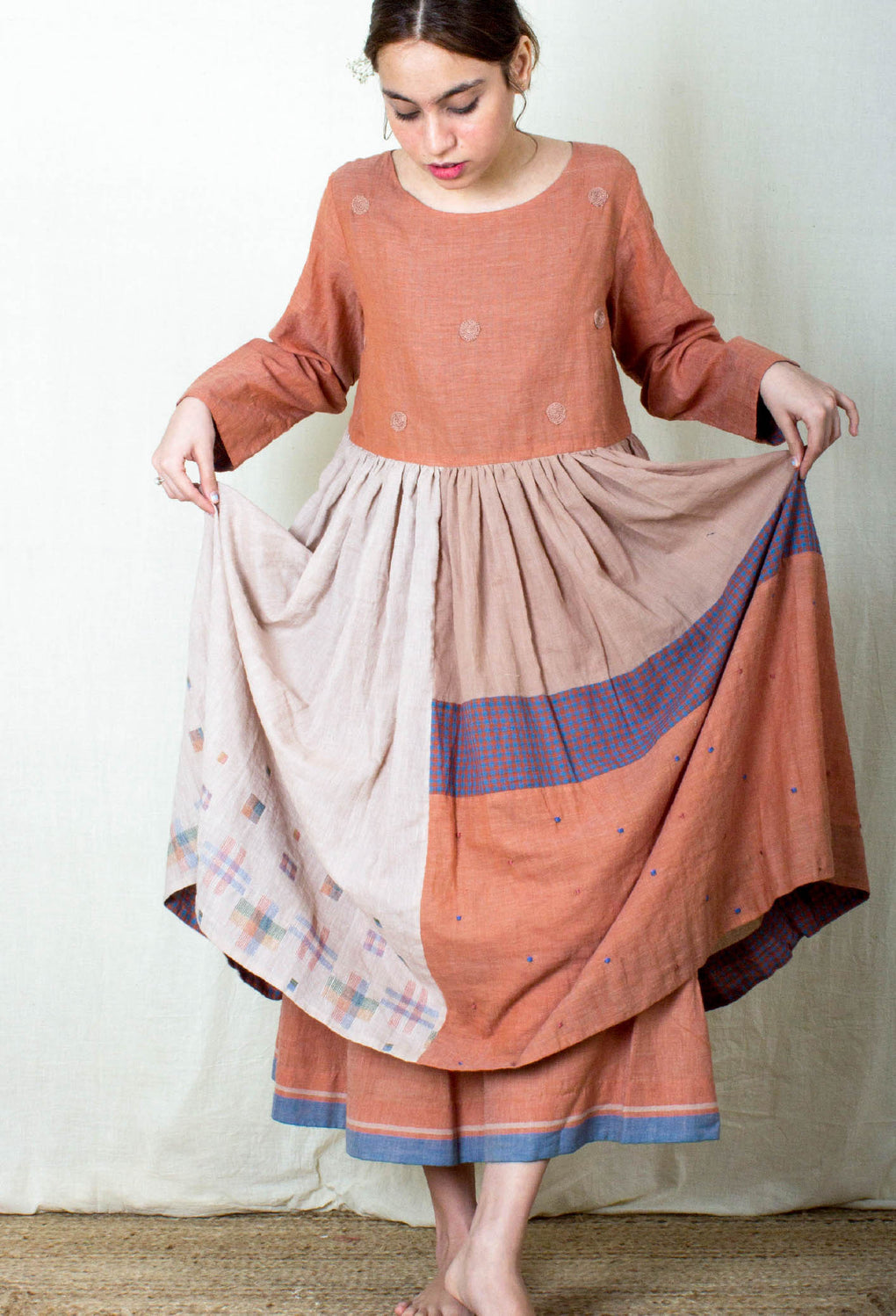 Sorin- Mix Match Embroidered Dress With Sleeveless Selvedge Slip - Karnam