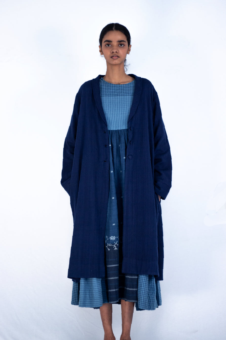 Lapis - indigo twill trench coat - Karnam