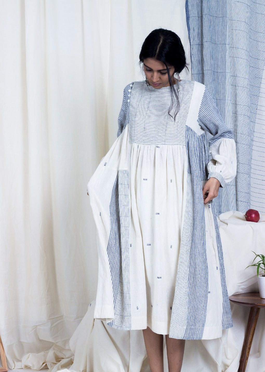 Rusutsu - Mix & match kala cotton gathered dress - Karnam
