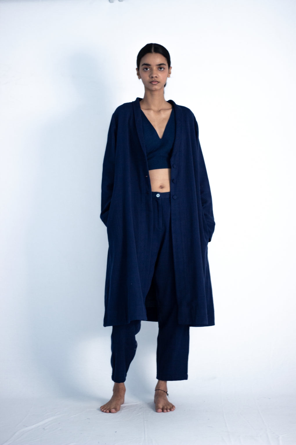 Lapis - indigo twill trench coat - Karnam