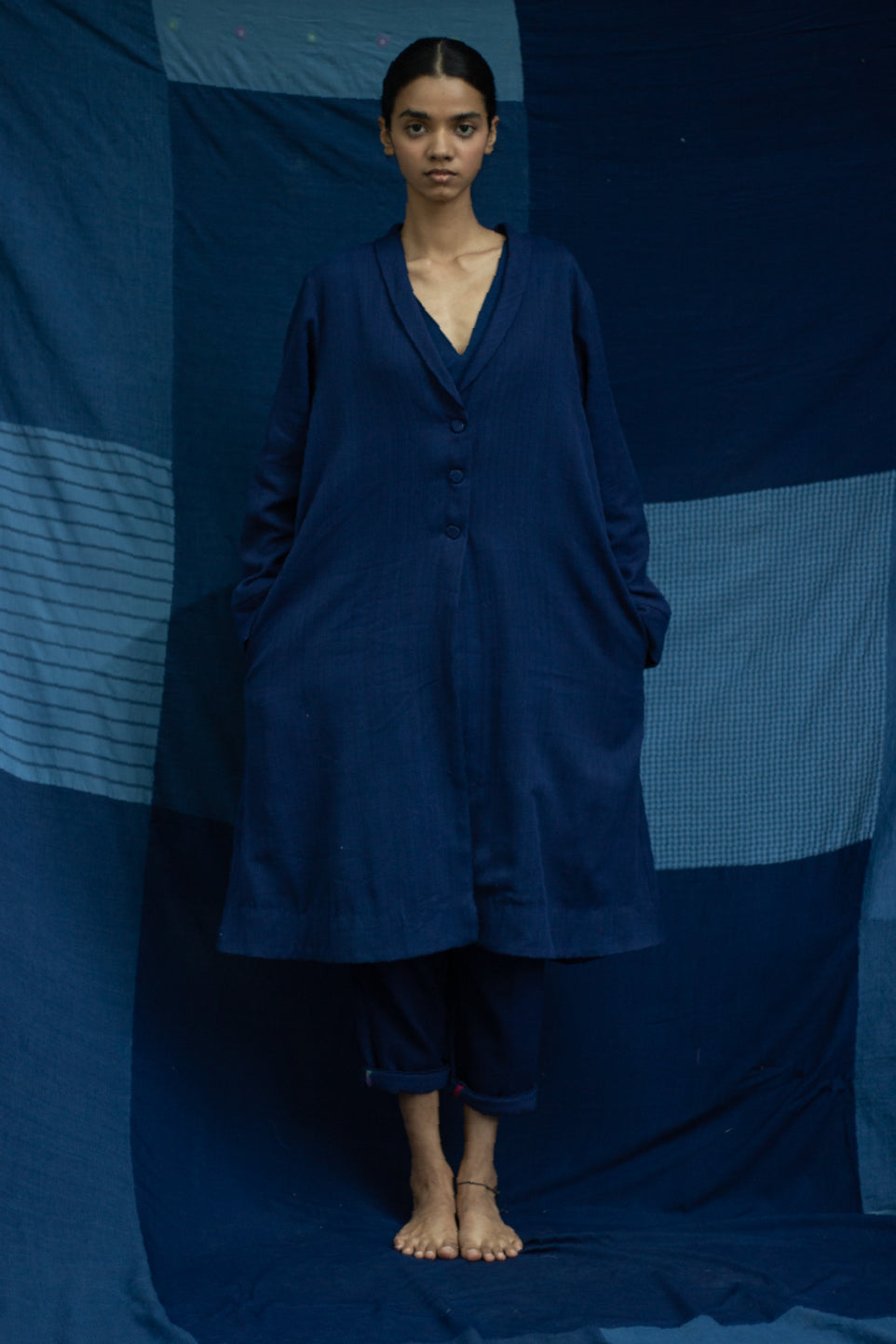 Lapis - indigo twill trench coat - Karnam