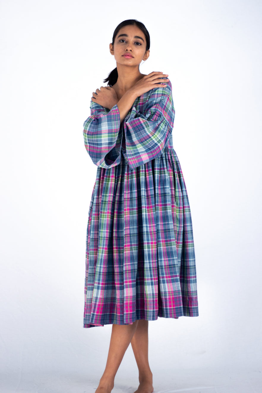 Poygonom - Indigo madras check dress - Karnam