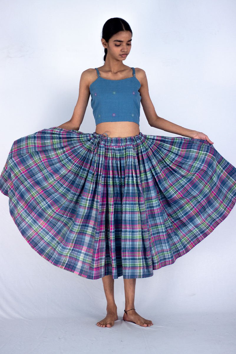 Madras One Side Slit Skirt